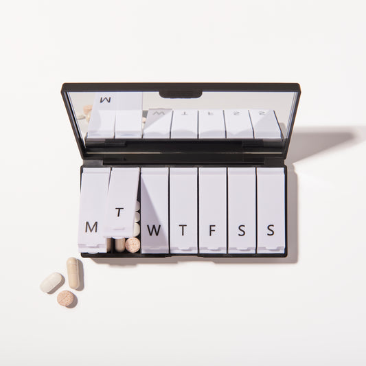 Tabuu 7 Day Pill Case With Mirror - Jet Black