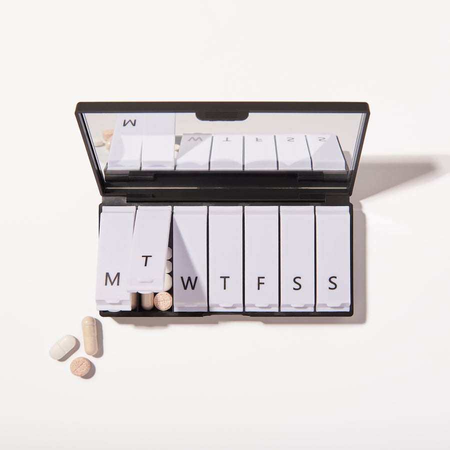 Tabuu 7 Day Pill Case With Mirror - Jet Black