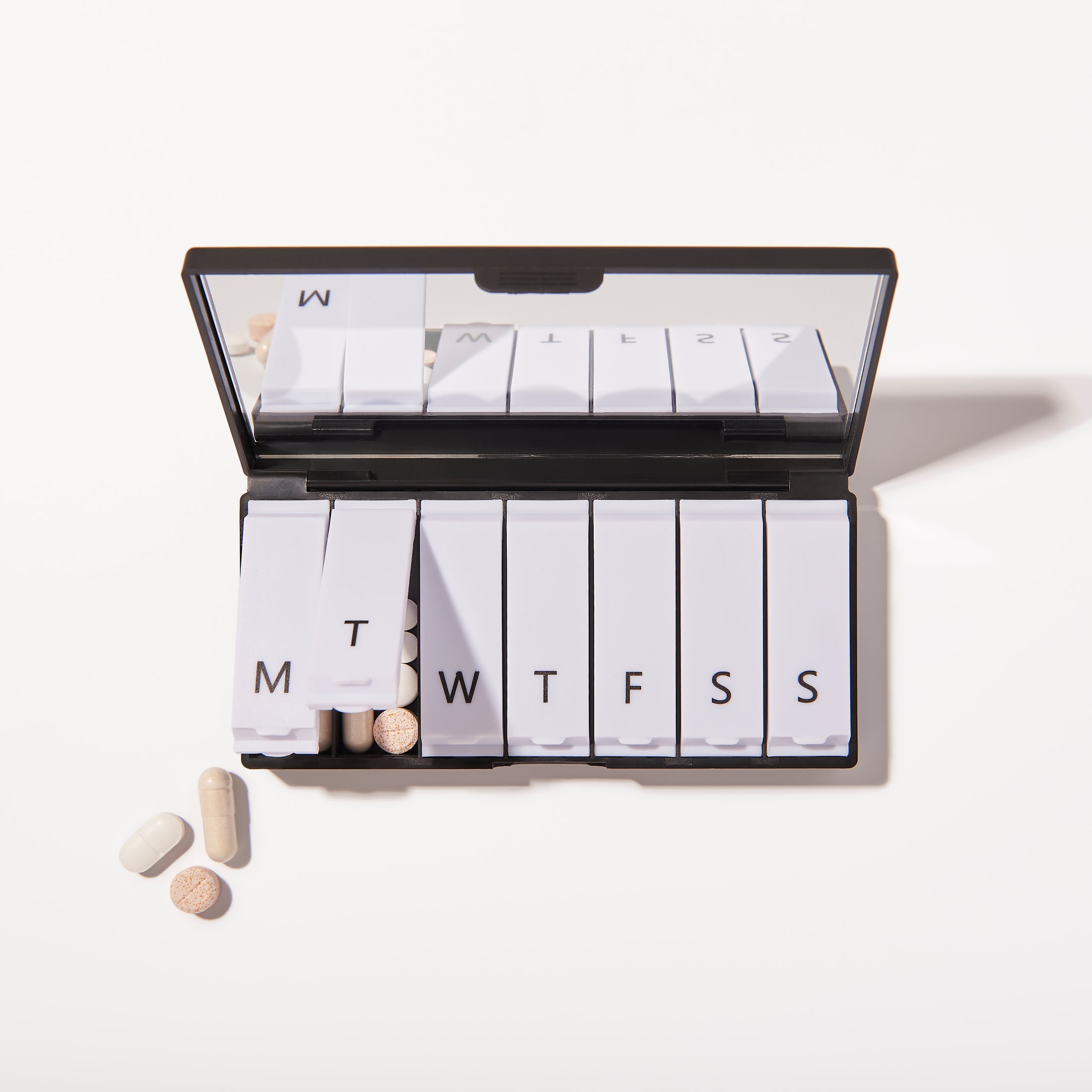 Tabuu 7 Day Pill Case With Mirror Jet Black Tabuu Ltd