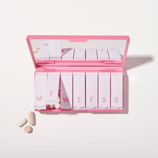 Tabuu 7 Day Pill Case With Mirror - Flamingo Pink